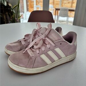 adidas Pink Suede Low-Top Sneakers with White Stripes